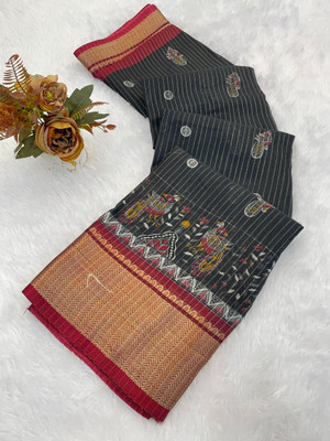 Julee Printed Daily Wear Silk Blend Saree(Black)