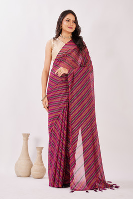 PIYA DESIGNER Printed, Striped Leheria Georgette Saree(Purple)