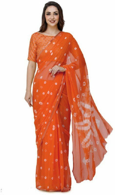 Xclusive Designer Printed Bandhani Chiffon Saree(Orange)