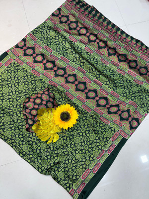 Chandan Fabrics Printed Kalamkari Jacquard Saree(Pack of 2, Green)