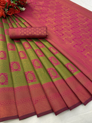 A To Z Cart Self Design Banarasi Pure Silk Saree(Dark Green)