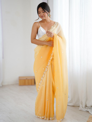 ANOUK Embellished Bollywood Chiffon Saree(Yellow)