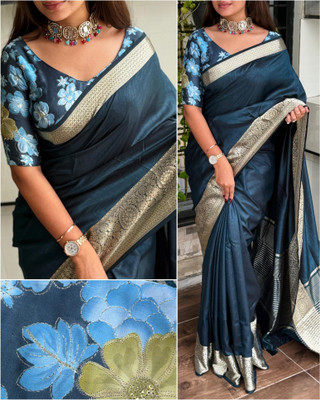 Tasrika Solid/Plain Bollywood Cotton Silk Saree(Blue)