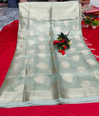 LYANNA Solid/Plain, Woven Banarasi Handloom Tissue Saree(Green)