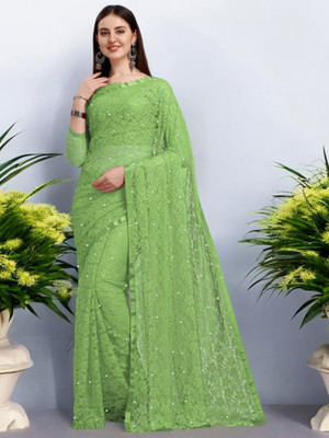 NORAFLEXx Self Design Bollywood Net Saree(Green)