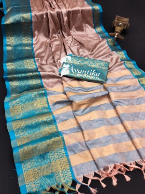 AVANTIKA FASHION Printed, Temple Border, Woven, Embellished, Solid/Plain Banarasi Art Silk, Cotton Silk Saree(Pink)