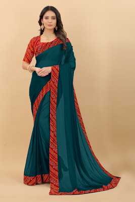 VIVIATRENDZ Printed Daily Wear Lycra Blend Saree(Light Blue)