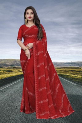 DHINITA Printed Bollywood Georgette Saree(Red)