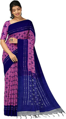 Joyguru Textile Printed Sambalpuri Viscose Rayon Saree(Pink)