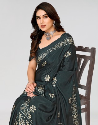 ANIRAV Floral Print Bollywood Tussar Silk Saree(Green)