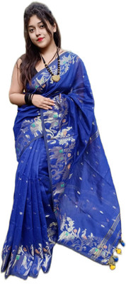 ASR Embroidered Handloom Pure Cotton Saree(Blue)