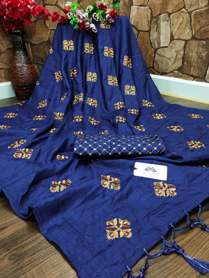 VILLAGIUS Embroidered Chanderi Silk Blend Saree(Blue)