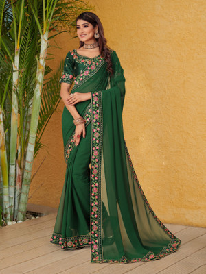 Tejal Creation Embroidered Bollywood Georgette Saree(Blue)