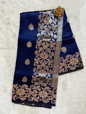 CP TEXTILE Printed Banarasi Jacquard, Art Silk Saree(Dark Blue)