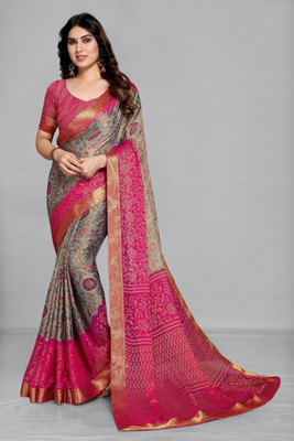 PinkEVE Printed Daily Wear Chiffon, Brasso Saree(Grey, Pink)