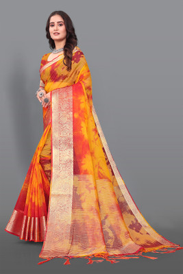 Aarunika SKT Solid/Plain Bollywood Organza Saree(Mustard)