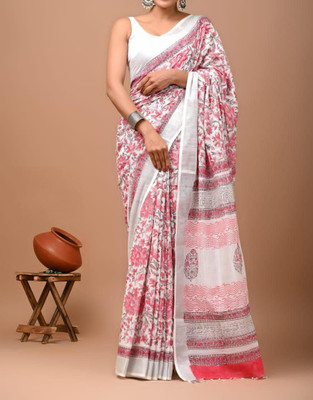 havya creation Printed Banarasi Linen Saree(Multicolor)