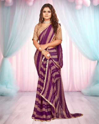 Jayu Striped Bollywood Georgette Saree(Purple)