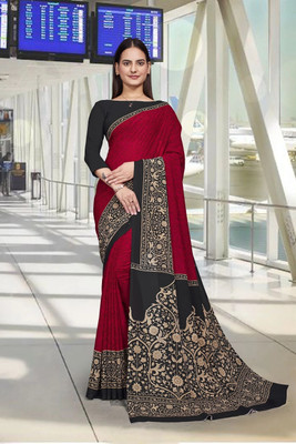 Feminista Printed, Solid/Plain Daily Wear Georgette, Silk Blend Saree(Red)
