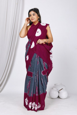 NIKHILAM Printed Daily Wear Pure Cotton Saree(Maroon, Grey)