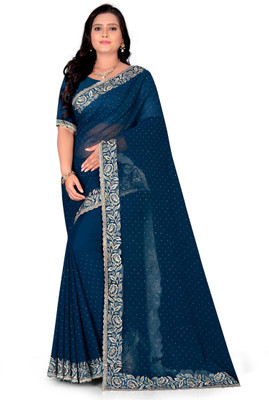 CELVIRA Embroidered Daily Wear Georgette Saree(Blue)