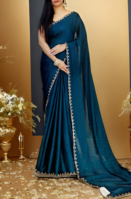 PRISHA Self Design Bollywood Organza Saree(Blue)