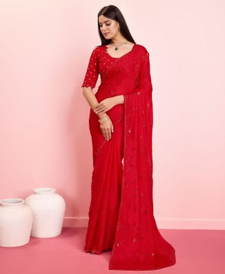 RekhaManiyar Embroidered Bollywood Chiffon Saree(Red)