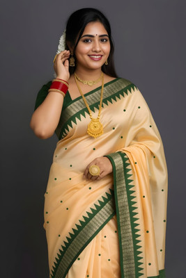 LYANNA Temple Border Bollywood Art Silk Saree(Cream)