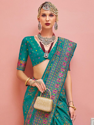 ANOUK Woven, Embellished Banarasi Silk Blend Saree(Light Blue)