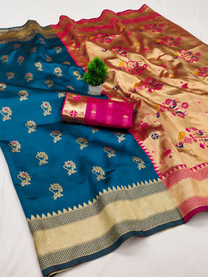HB VENTURE Applique Banarasi Jacquard Saree(Dark Blue)