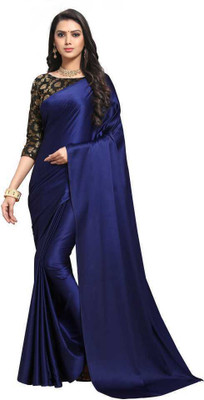 Shrilaxmisari Self Design Bollywood Satin Saree(Dark Blue)