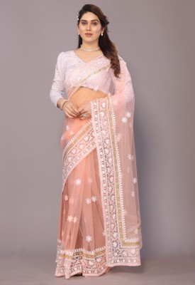 LUTAD FAB Embroidered Bollywood Net Saree(Pink)