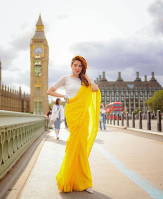 Clothing Hub Solid/Plain Bollywood Georgette Saree(Yellow)