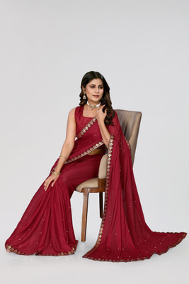 Nirvaan Embellished Daily Wear Lycra Blend Saree(Maroon)