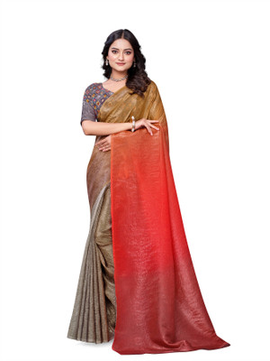 PARVOTSAV Solid/Plain Daily Wear Polyester Saree(Gold, Brown)