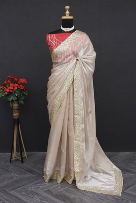 KRISHNACOLLECTION9 Embroidered Bollywood Jimmy choo Saree(Cream)