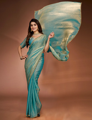 hutah Solid/Plain Bollywood Chiffon, Pure Silk Saree(Light Blue)