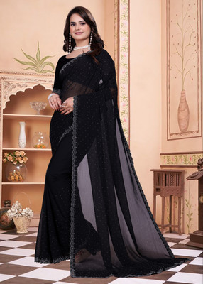 Divine Fabrics Self Design Bollywood Georgette Saree(Black)
