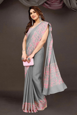 MIRCHI FASHION Solid/Plain, Embellished Daily Wear Chiffon, Georgette Saree(Grey, Pink)