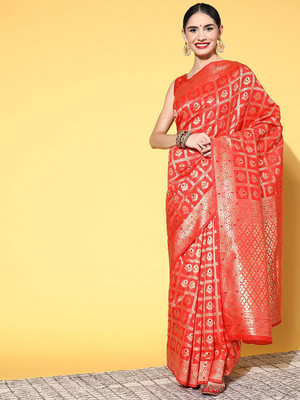 Anouk Rustic Woven Dharmavaram Silk Blend Saree(Red)