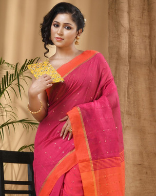 Desh Bidesh Striped, Self Design, Woven, Solid/Plain Handloom Cotton Blend, Cotton Silk Saree(Multicolor)