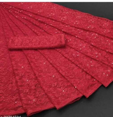 NORAFLEX Embroidered Daily Wear Net Saree(Red)