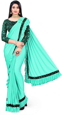HouseOfCommon Embellished Bollywood Lycra Blend Saree(Blue)