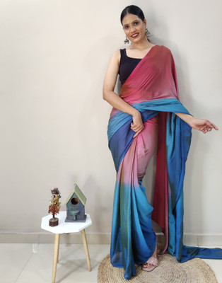 Samah Ombre, Solid/Plain Daily Wear Chiffon Saree(Pink)