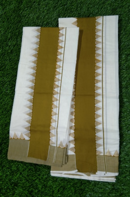 KUTHAMPULLY SETMUNDU Solid/Plain Mundum Neriyathum Pure Cotton Saree(White)