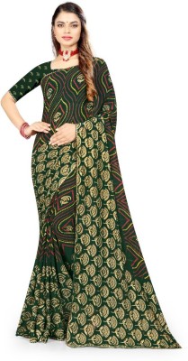 mahalaxmi fab Printed Bollywood Chiffon, Art Silk Saree(Dark Green)