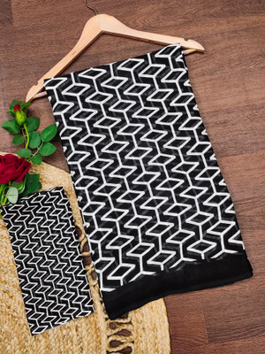 kashvi sarees Geometric Print Daily Wear Georgette Saree(Black, White)