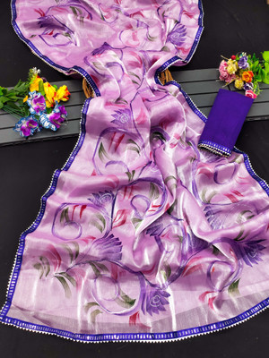 Sareez House Blocked Printed Bollywood Jimmy choo Saree(Purple)