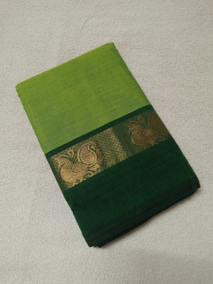 Yuvavik Solid/Plain Chettinadu Pure Cotton Saree(Green)