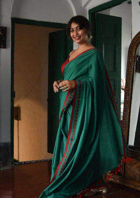 GOLU Woven Handloom Cotton Blend Saree(Grey)